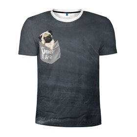 Мужская футболка 3D спортивная с принтом Карманный мопс в Курске, 100% полиэстер с улучшенными характеристиками | приталенный силуэт, круглая горловина, широкие плечи, сужается к линии бедра | Тематика изображения на принте: pug | карман | карманный мопс | малыш | милый | мопс | пес | песик | собака | собачка