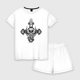 Женская пижама с шортиками хлопок с принтом MOTORHEAD в Курске, 100% хлопок | футболка прямого кроя, шорты свободные с широкой мягкой резинкой | england | motorhead | моторхед