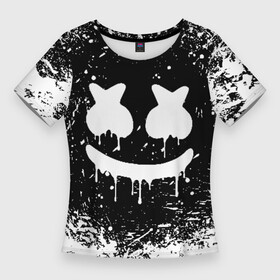 Женская футболка 3D Slim с принтом MARSHMELLO MELT в Курске,  |  | Тематика изображения на принте: america | dj | marshmello | usa | америка | брызги | краски | маршмелло
