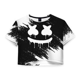 Женская футболка Cropp-top с принтом MARSHMELLO MELT в Курске, 100% полиэстер | круглая горловина, длина футболки до линии талии, рукава с отворотами | Тематика изображения на принте: america | dj | marshmello | usa | америка | брызги | краски | маршмелло