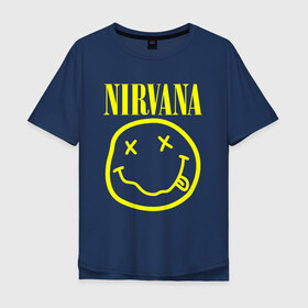 Мужская футболка хлопок Oversize с принтом NIRVANA в Курске, 100% хлопок | свободный крой, круглый ворот, “спинка” длиннее передней части | nirvana | smile | курт кобейн | нирвана | смайл
