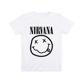 Детская футболка хлопок с принтом NIRVANA в Курске, 100% хлопок | круглый вырез горловины, полуприлегающий силуэт, длина до линии бедер | nirvana | smile | курт кобейн | нирвана | смайл