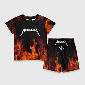 Детский костюм с шортами 3D с принтом METALLICA (НА СПИНЕ) в Курске,  |  | fire | flame | metallica | металлика | огонь | пламя