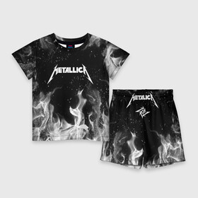 Детский костюм с шортами 3D с принтом METALLICA (НА СПИНЕ) в Курске,  |  | fire | flame | metallica | металлика | огонь | пламя