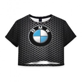 Женская футболка Cropp-top с принтом BMW (РЕДАЧ) в Курске, 100% полиэстер | круглая горловина, длина футболки до линии талии, рукава с отворотами | bmw | bmw performance | m | motorsport | performance | бмв | моторспорт