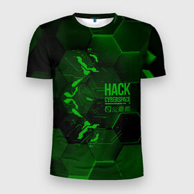 Мужская футболка 3D спортивная с принтом Hack Cyberspace в Курске, 100% полиэстер с улучшенными характеристиками | приталенный силуэт, круглая горловина, широкие плечи, сужается к линии бедра | cyberpunk | hack | hack cyberspace | hacker | абстракция | взлом | микросхема | минимализм | программер | программист | сеть | хакер