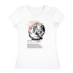 Женская футболка хлопок с принтом Amur tiger в Курске, 100% хлопок | прямой крой, круглый вырез горловины, длина до линии бедер, слегка спущенное плечо | animals | red book | red list | животные | животные из красной книги | красная книга | редкие животные