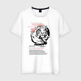 Мужская футболка хлопок с принтом Amur tiger в Курске, 100% хлопок | прямой крой, круглый вырез горловины, длина до линии бедер, слегка спущенное плечо. | animals | red book | red list | животные | животные из красной книги | красная книга | редкие животные