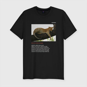 Мужская футболка премиум с принтом Leopard в Курске, 92% хлопок, 8% лайкра | приталенный силуэт, круглый вырез ворота, длина до линии бедра, короткий рукав | animals | red book | red list | животные | животные из красной книги | красная книга | редкие животные