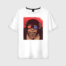 Женская футболка хлопок Oversize с принтом Обезьяна 3D в Курске, 100% хлопок | свободный крой, круглый ворот, спущенный рукав, длина до линии бедер
 | 3d | 3д | monkey | горилла | гориллы | кинотеатр | обезьяна | обезьяны
