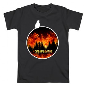 Мужская футболка хлопок с принтом Сибирь в огне в Курске, 100% хлопок | прямой крой, круглый вырез горловины, длина до линии бедер, слегка спущенное плечо. | в огне | горит | лес | огонь | птица | птицы | сибирь