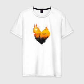 Мужская футболка хлопок с принтом Сердце России в Курске, 100% хлопок | прямой крой, круглый вырез горловины, длина до линии бедер, слегка спущенное плечо. | Тематика изображения на принте: пожары в сибири | сибирь | сибирь горит | спасите сибирь
