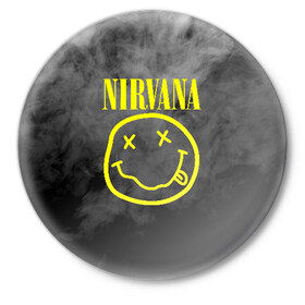 Значок с принтом NIRVANA в Курске,  металл | круглая форма, металлическая застежка в виде булавки | nirvana | smile | курт кобейн | нирвана | смайл