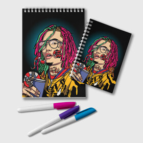 Блокнот с принтом Lil Pump в Курске, 100% бумага | 48 листов, плотность листов — 60 г/м2, плотность картонной обложки — 250 г/м2. Листы скреплены удобной пружинной спиралью. Цвет линий — светло-серый
 | Тематика изображения на принте: esskeetit | gazzy garcia | gucci gang | lil pump | lilpump | газзи гарсия | лил памп | рэп | рэпер | эшкере