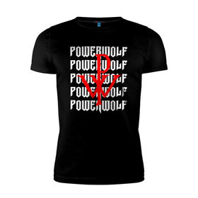 Мужская футболка премиум с принтом POWERWOLF в Курске, 92% хлопок, 8% лайкра | приталенный силуэт, круглый вырез ворота, длина до линии бедра, короткий рукав | Тематика изображения на принте: powerwolf | wolf | метал | пауэр метал. | повервольф | поверфульф | рок | хэви металб