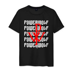 Мужская футболка хлопок с принтом POWERWOLF в Курске, 100% хлопок | прямой крой, круглый вырез горловины, длина до линии бедер, слегка спущенное плечо. | Тематика изображения на принте: powerwolf | wolf | метал | пауэр метал. | повервольф | поверфульф | рок | хэви металб