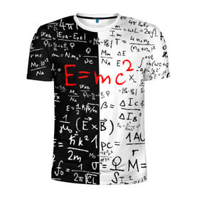 Мужская футболка 3D спортивная с принтом E=mc2 в Курске, 100% полиэстер с улучшенными характеристиками | приталенный силуэт, круглая горловина, широкие плечи, сужается к линии бедра | Тематика изображения на принте: emc 2 | emc2 | знаменитые формулы | физика | формулы | эйнштейн
