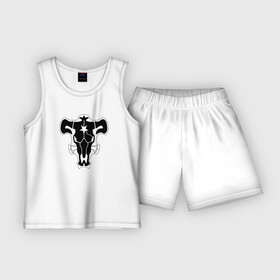 Детская пижама с шортами хлопок с принтом Орден черного быка монохром в Курске,  |  | asta | black bull | black clover | bull | clover | аста | бык | клевер | чёрный бык | чёрный клевер