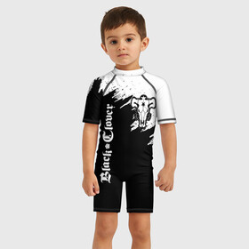 Детский купальный костюм 3D с принтом Чёрный Бык разделенный фон в Курске, Полиэстер 85%, Спандекс 15% | застежка на молнии на спине | asta | black bull | black clover | bull | clover | аста | бык | клевер | чёрный бык | чёрный клевер