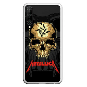 Чехол для Honor P30 с принтом Metallica в Курске, Силикон | Область печати: задняя сторона чехла, без боковых панелей | Тематика изображения на принте: american | james hetfield | kirk hammett | l | metal band | metallic | metallica | music | robot | rock | scales | sitting | skeleton | skull | throne | американская | джеймс хетфилд | кирк хэмметт | ларс ульрих | логотип | метал группа | металл