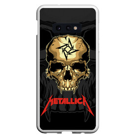 Чехол для Samsung S10E с принтом Metallica в Курске, Силикон | Область печати: задняя сторона чехла, без боковых панелей | american | james hetfield | kirk hammett | l | metal band | metallic | metallica | music | robot | rock | scales | sitting | skeleton | skull | throne | американская | джеймс хетфилд | кирк хэмметт | ларс ульрих | логотип | метал группа | металл