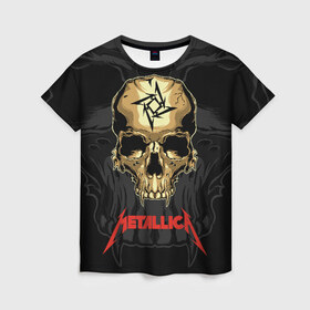 Женская футболка 3D с принтом Metallica в Курске, 100% полиэфир ( синтетическое хлопкоподобное полотно) | прямой крой, круглый вырез горловины, длина до линии бедер | american | james hetfield | kirk hammett | l | metal band | metallic | metallica | music | robot | rock | scales | sitting | skeleton | skull | throne | американская | джеймс хетфилд | кирк хэмметт | ларс ульрих | логотип | метал группа | металл