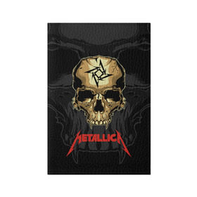 Обложка для паспорта матовая кожа с принтом Metallica в Курске, натуральная матовая кожа | размер 19,3 х 13,7 см; прозрачные пластиковые крепления | american | james hetfield | kirk hammett | l | metal band | metallic | metallica | music | robot | rock | scales | sitting | skeleton | skull | throne | американская | джеймс хетфилд | кирк хэмметт | ларс ульрих | логотип | метал группа | металл