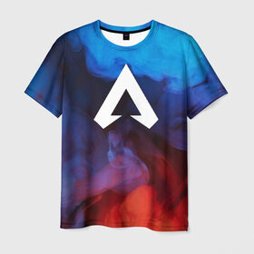 Мужская футболка 3D с принтом Apex Legends в Курске, 100% полиэфир | прямой крой, круглый вырез горловины, длина до линии бедер | apex | apex legends | дым | игра | красочный дым | лого