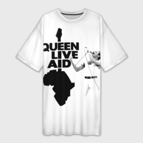 Платье-футболка 3D с принтом Queen LIVE AID в Курске,  |  | bohemian | brian | freddie | john | mercury | must go on | queen | rhapsody | roger | taylor | the miracle | the show | богемская | рапсодия | роджер тейлор | фредди меркьюри