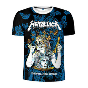 Мужская футболка 3D спортивная с принтом Metallica в Курске, 100% полиэстер с улучшенными характеристиками | приталенный силуэт, круглая горловина, широкие плечи, сужается к линии бедра | Тематика изображения на принте: american | bone | butterflies | death | fly | girl | head | james hetfield | kirk hammett | metal band | metallica | music | plate | rock | skull | statue of liberty | американская | бабочки | голова | девушка | держит | кость | кушает | летают | металлик