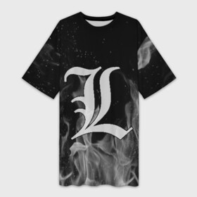 Платье-футболка 3D с принтом L letter flame gray в Курске,  |  | death note | l | л | рюк