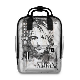 Женский рюкзак 3D с принтом Kurt Cobain в Курске, 100% полиэстер | лямки с регулируемой длиной, сверху ручки, чтобы рюкзак нести как сумку. Основное отделение закрывается на молнию, как и внешний карман. Внутри два дополнительных кармана, один из которых закрывается на молнию. По бокам два дополнительных кармашка, куда поместится маленькая бутылочка
 | Тематика изображения на принте: bleach | blew | cobain | dave | geffen | hormoaning | in utero | incesticide | krist | kurt | nevermind | nirvana | novoselic | rock | vevo | геффен | курт кобейн | нирвана | рок