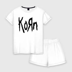 Женская пижама с шортиками хлопок с принтом KORN в Курске, 100% хлопок | футболка прямого кроя, шорты свободные с широкой мягкой резинкой | korn | корн | коян