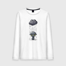 Мужской лонгслив хлопок с принтом Грустный Котик в Курске, 100% хлопок |  | Тематика изображения на принте: грустный котик | дождь | котик | облако