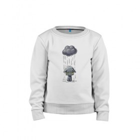 Детский свитшот хлопок с принтом Грустный Котик в Курске, 100% хлопок | круглый вырез горловины, эластичные манжеты, пояс и воротник | грустный котик | дождь | котик | облако