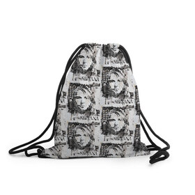 Рюкзак-мешок 3D с принтом Kurt Cobain в Курске, 100% полиэстер | плотность ткани — 200 г/м2, размер — 35 х 45 см; лямки — толстые шнурки, застежка на шнуровке, без карманов и подкладки | Тематика изображения на принте: 