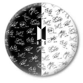 Значок с принтом BTS АВТОГРАФЫ в Курске,  металл | круглая форма, металлическая застежка в виде булавки | bangtan boys | bt21 | bts | бтс