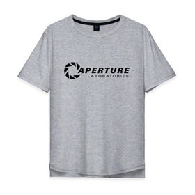 Мужская футболка хлопок Oversize с принтом Aperture laboratorie (+ спина) в Курске, 100% хлопок | свободный крой, круглый ворот, “спинка” длиннее передней части | aperture | chell | half life | головоломка | испытуемый | портал | телепорт | челл