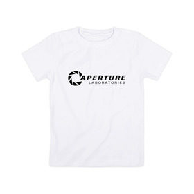 Детская футболка хлопок с принтом Aperture laboratorie (+ спина) в Курске, 100% хлопок | круглый вырез горловины, полуприлегающий силуэт, длина до линии бедер | aperture | chell | half life | головоломка | испытуемый | портал | телепорт | челл