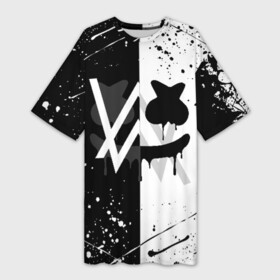 Платье-футболка 3D с принтом ALAN WALKER x MARSHMELLO в Курске,  |  | alan walker | aw | electro | electro music | marshmello | music | алан уокер | маршмелло | музыка | музыкант | электро | электронная музыка