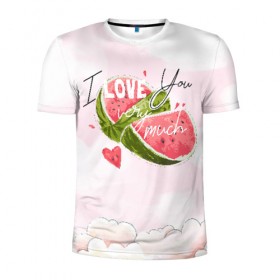 Мужская футболка 3D спортивная с принтом I love you very much в Курске, 100% полиэстер с улучшенными характеристиками | приталенный силуэт, круглая горловина, широкие плечи, сужается к линии бедра | арбуз | ваниль | влюбленные | лето | люблю тебя | любовь | сердечко | сердце | я люблю