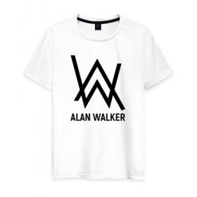 Мужская футболка хлопок с принтом ALAN WALKER в Курске, 100% хлопок | прямой крой, круглый вырез горловины, длина до линии бедер, слегка спущенное плечо. | 