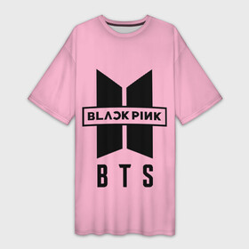 Платье-футболка 3D с принтом BTS and BLACKPINK в Курске,  |  | Тематика изображения на принте: bangtan boys | black | blackpink | bt21 | bts | k pop | pink | rose | блек пинк | блекпинк | блэк пинк | блэкпинк | бтс