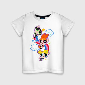 Детская футболка хлопок с принтом Bubbles, Blossom, Buttercup в Курске, 100% хлопок | круглый вырез горловины, полуприлегающий силуэт, длина до линии бедер | powerpuff girls | ppg | бабблс | баттеркап | блоссом | крошки | крутые девчонки | лютик | пестик | пузырек | супер крошки | супергерой | таунсвиль | цветик