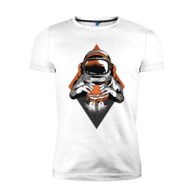 Мужская футболка премиум с принтом Космонавт в Курске, 92% хлопок, 8% лайкра | приталенный силуэт, круглый вырез ворота, длина до линии бедра, короткий рукав | astronaut | cosmonaut | nasa | астронавт | бургер | в космосе | еда | космонавт | космос | наса
