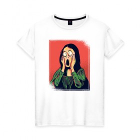 Женская футболка хлопок с принтом Мона Лиза в Курске, 100% хлопок | прямой крой, круглый вырез горловины, длина до линии бедер, слегка спущенное плечо | fear | halloween | mona lisa | мона лиза | ужас | хеллоуин | хэллоуин