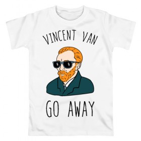 Мужская футболка хлопок с принтом Vincent Van Go Away в Курске, 100% хлопок | прямой крой, круглый вырез горловины, длина до линии бедер, слегка спущенное плечо. | vincent van go away | vincent van gogh | винсант ван гог | винсент ван гог