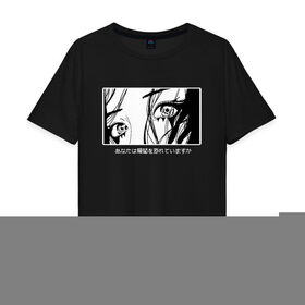 Мужская футболка хлопок Oversize с принтом Girl Face в Курске, 100% хлопок | свободный крой, круглый ворот, “спинка” длиннее передней части | eye | hair | manga | noir | аниме | волосы | глаза | лицо anime | манга | нуар