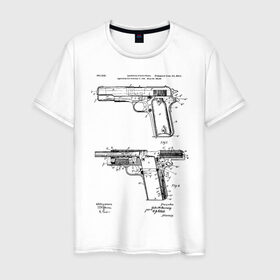 Мужская футболка хлопок с принтом Пистолет в Курске, 100% хлопок | прямой крой, круглый вырез горловины, длина до линии бедер, слегка спущенное плечо. | patent | армия | идея | история | оружие | патент | пистолет | разработка | чертеж | чертежи