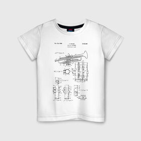 Детская футболка хлопок с принтом Musical instrument в Курске, 100% хлопок | круглый вырез горловины, полуприлегающий силуэт, длина до линии бедер | patent | звук | идея | история | музыка | патент | разработка | труба | трубач | чертеж | чертежи